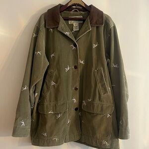 L.L. Bean Olive Corduroy Utility/Barn Jacket with Embroidery
